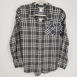 3/$25 Christopher & Banks Plaid Button Down Shirt Top SP Long Sleeve White Black